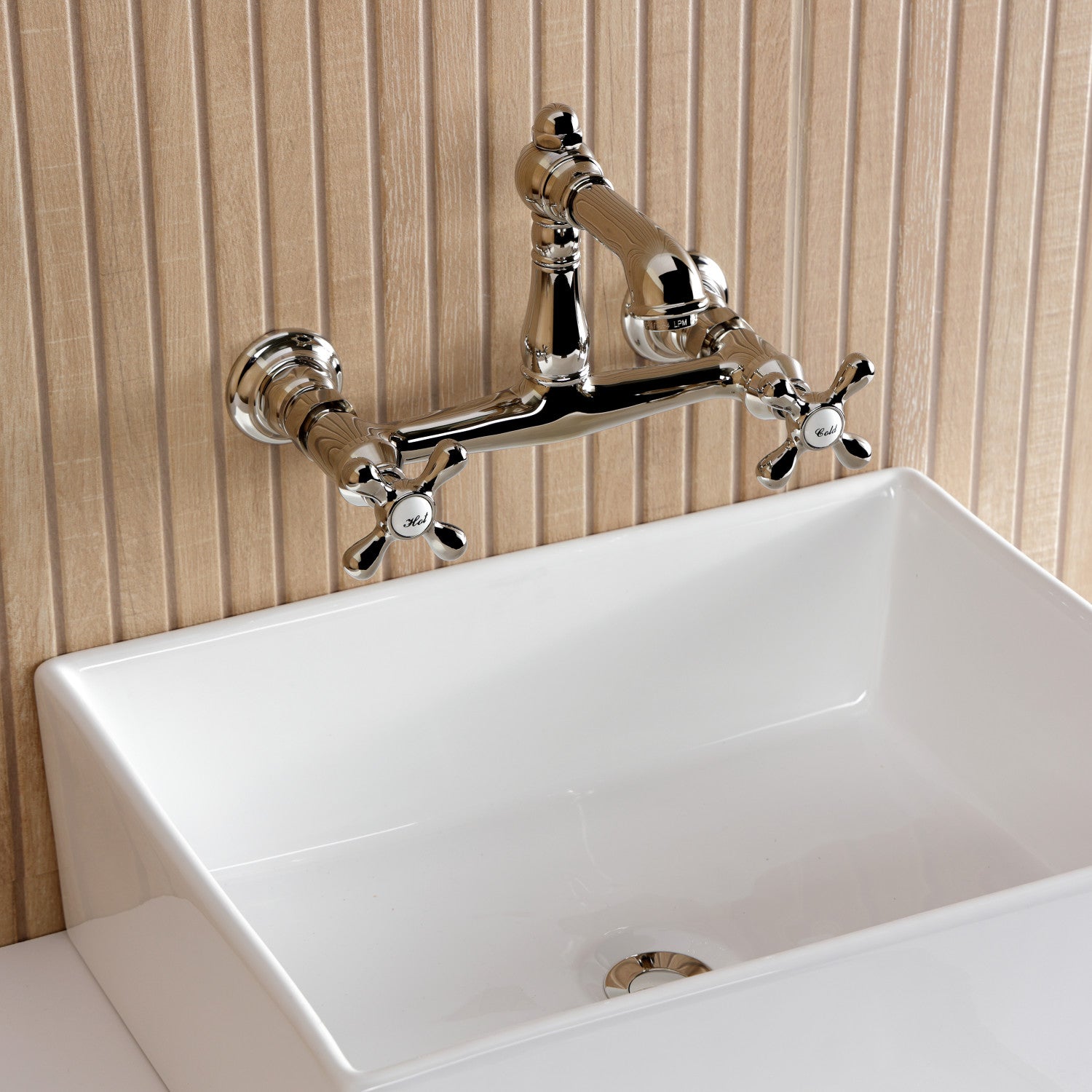 Kingston Heirloom KS7256AX - English Country Double-Handle 2-Hole Wall Mount Bathroom Faucet, Polished Nickel — thumbnail 2